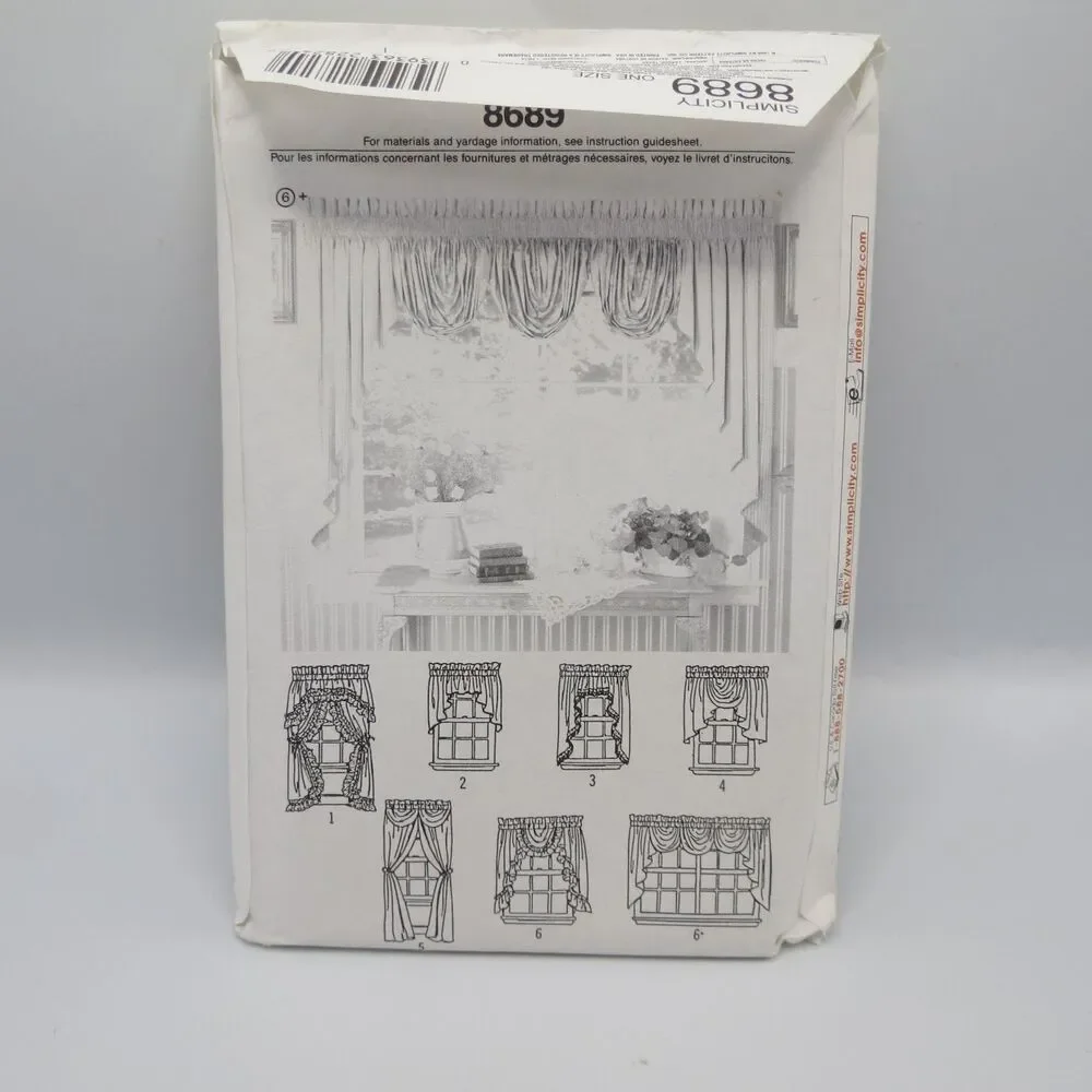 Simplicity Home 8689 Window Treatments Valances Swags Jabots One Size 1999